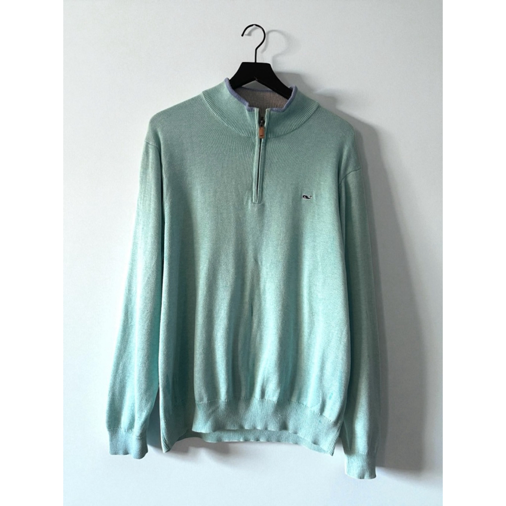 Vineyard Vines Light Blue Cotton Quarter Zip Sweater Men’s L • Winter Gift